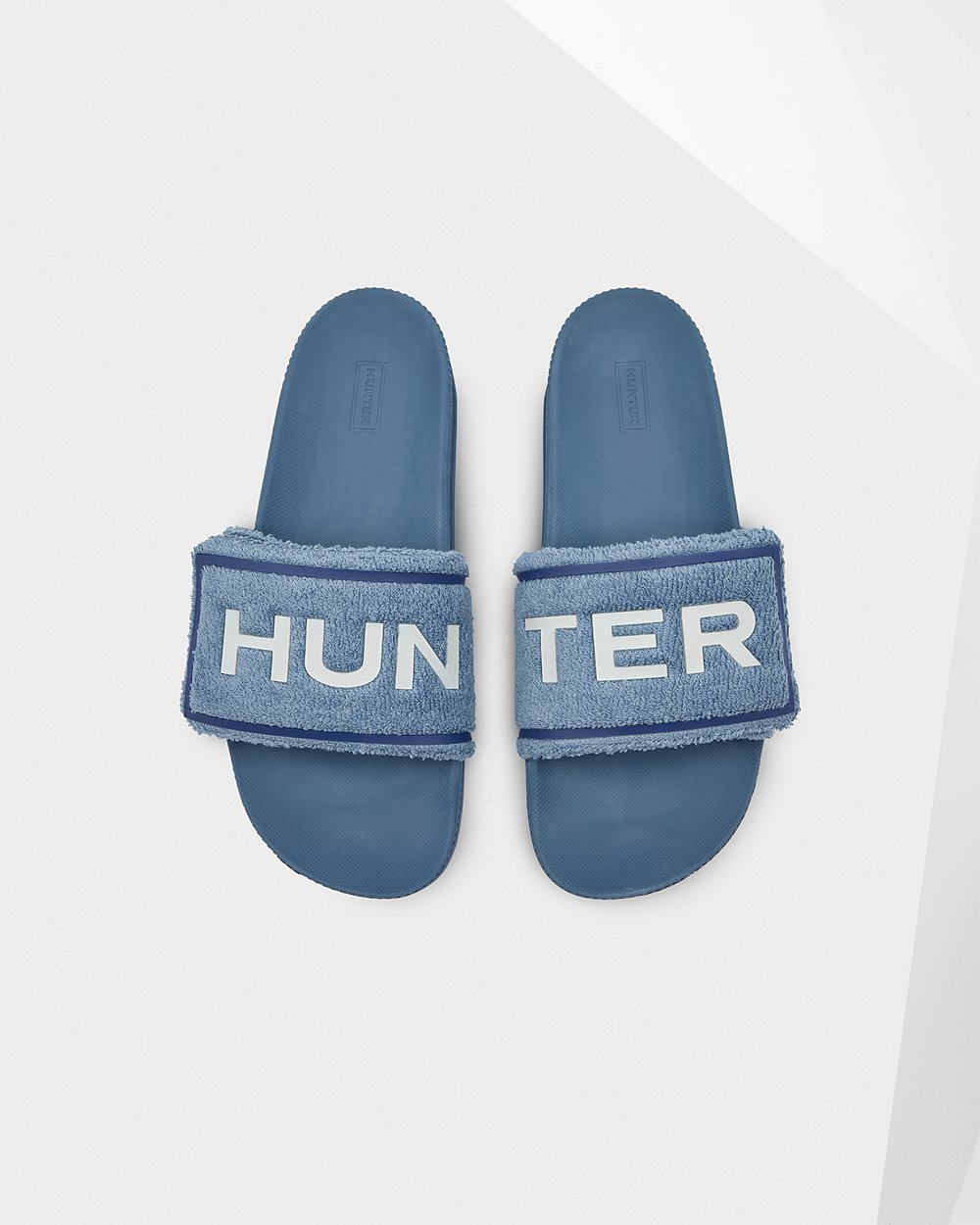 Chanclas Hunter Hombre Original Terry Towelling Logo Adjustable - Azules - Argentina 1754NMCKI